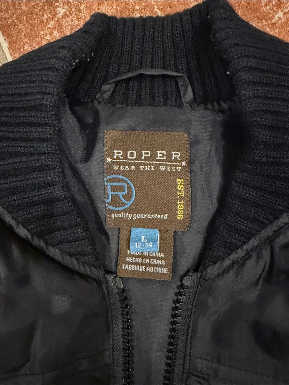 Roper Boys Youth Black Quilted Puffer Vest with Ribbed Collar SZ Large 12/14